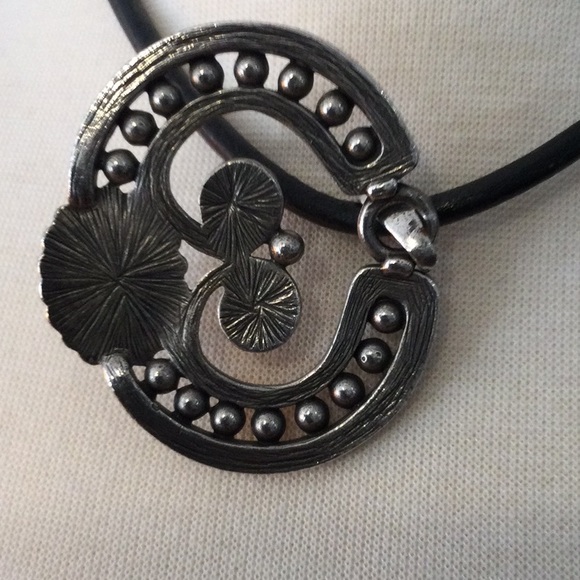 Chico’s Leather Necklace with Metal Pendant and Earring Set - Picture 3 of 16